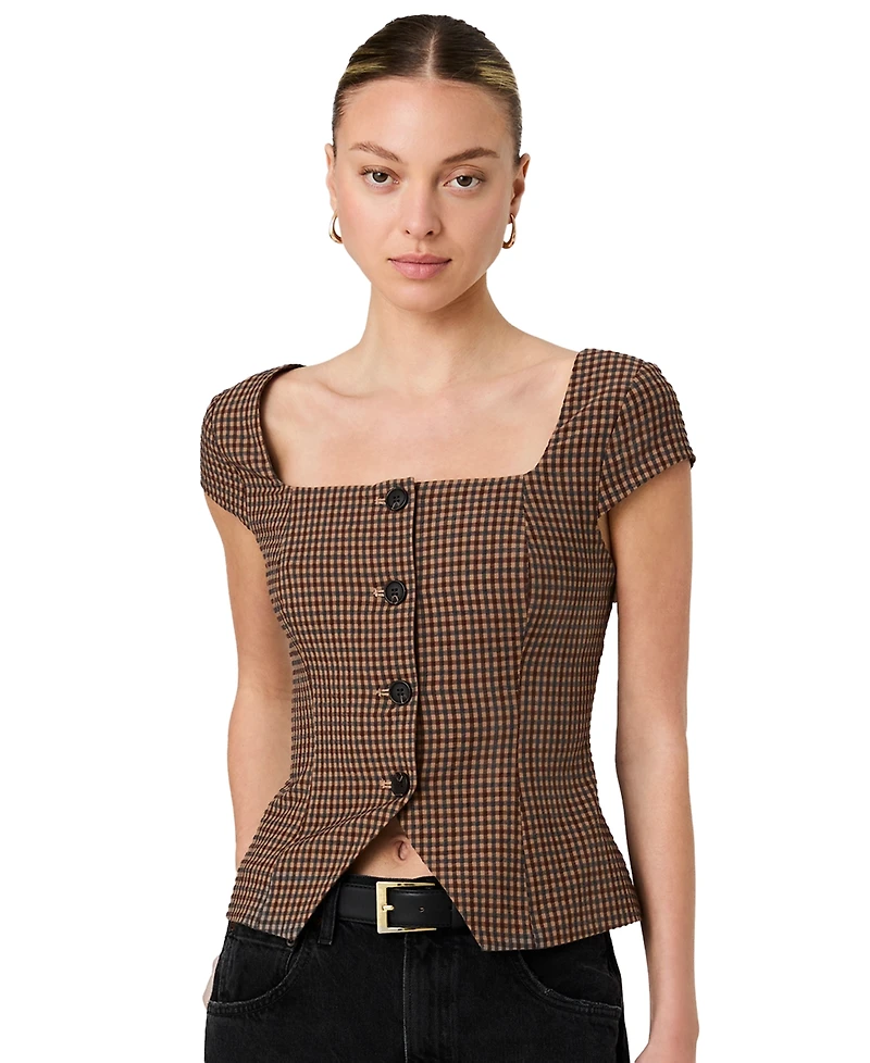 French Connection Women's Diana Square Neck Gingham Print Top