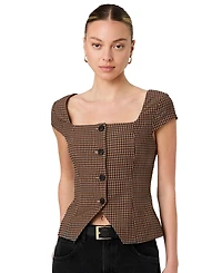 French Connection Women's Diana Square Neck Gingham Print Top