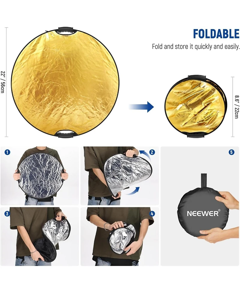 Neewer Light Reflector with Clamp and Hand Grips, 5 in 1 Collapsible Multi Disc Photo Reflector