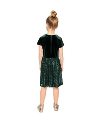 Deux par Girls (6-14) Bi-Material Short Sleeve Dress with Glittering Skirt