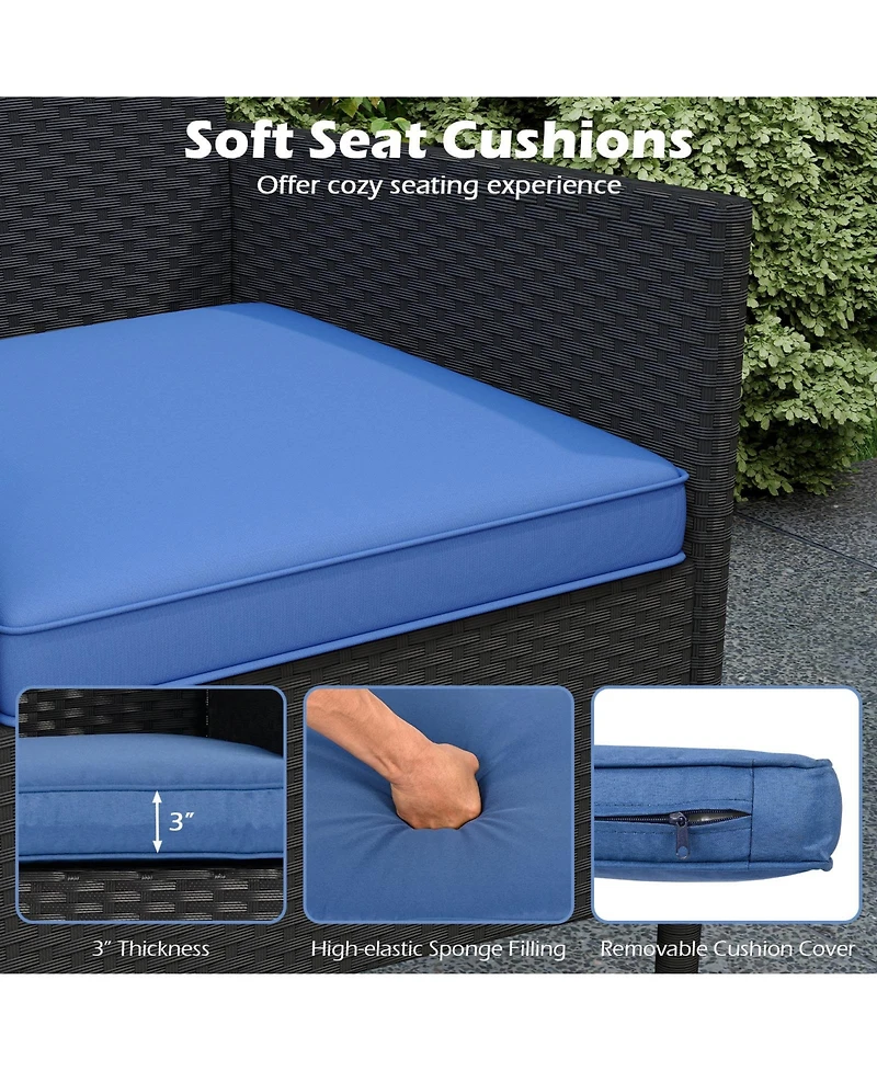 Gymax Patio Loveseat with Built-in Table Soft Cushions and Tempered Glass Tabletop