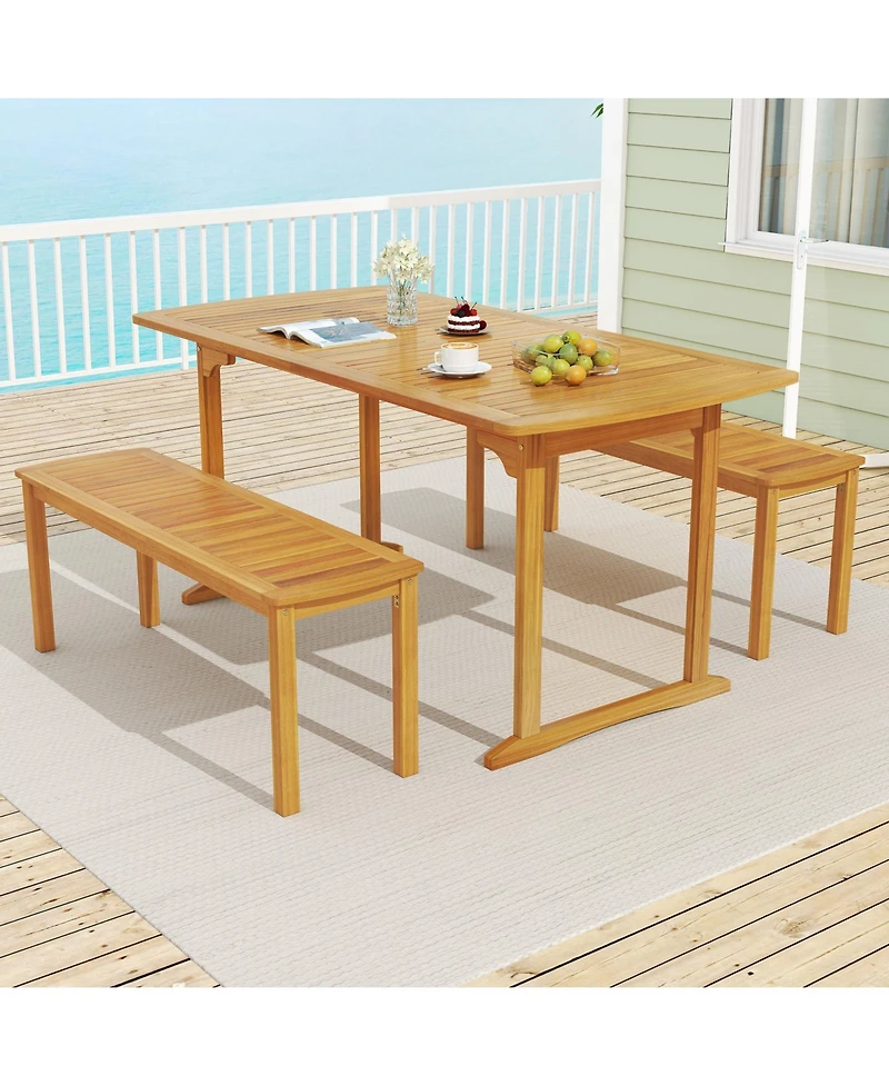 Gymax Outdoor Wooden Dining Table for 4-6 71'' Acacia Wood Table