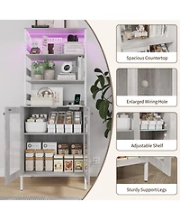gaomon 67 Inch Home Bar Cabinet, Wine Storage with Built-in Power Outlets, Led Lighting for Living Room