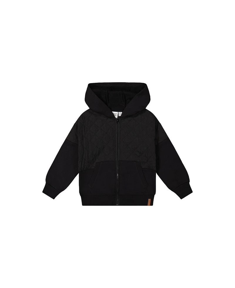 Deux par Boy's (6-12) Full Zip Hooded Bi-Material Cardigan