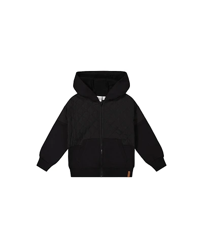 Deux par Boy's (6-12) Full Zip Hooded Bi-Material Cardigan