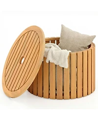Gymax 2-in-1 Outdoor Side Table with Storage Umbrella Hole and Removable Base for Backyard