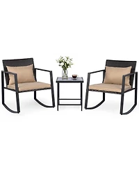Gymax 3-Piece Outdoor Rocking Bistro Set Patio Rocking Chairs and Coffee Table Set