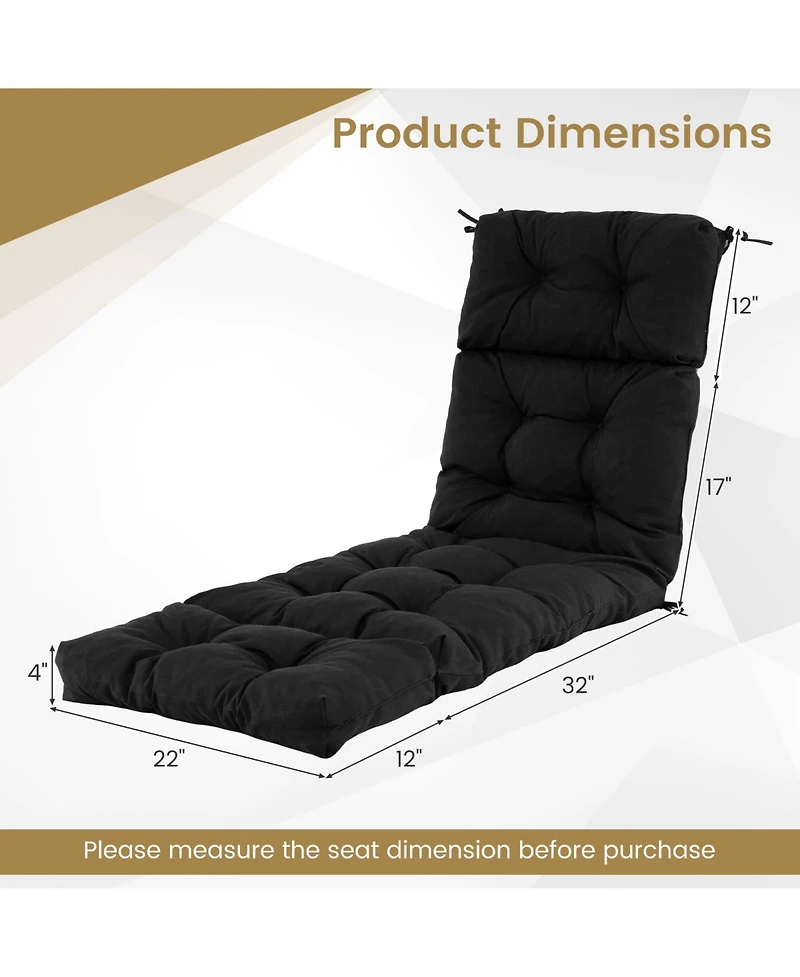 Slickblue Outdoor Chaise Lounge Cushion with Ties for Patio or Pool