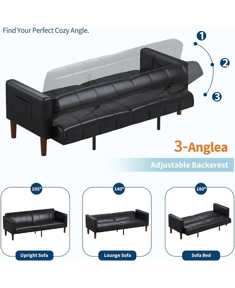 gaomon Futon Sofa Bed, Modern Faux Leather Convertible Couch, Mid-Century Loveseat for Small Space, Living Room, Bedroom