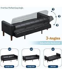 gaomon Futon Sofa Bed, Modern Faux Leather Convertible Couch, Mid-Century Loveseat for Small Space, Living Room, Bedroom