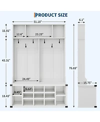homfan Hall Tree with Bench – 12 Shoe Cubbies, 5 Double Hooks and Adjustable Shelves for Hallway, Mudroom or Bedroom