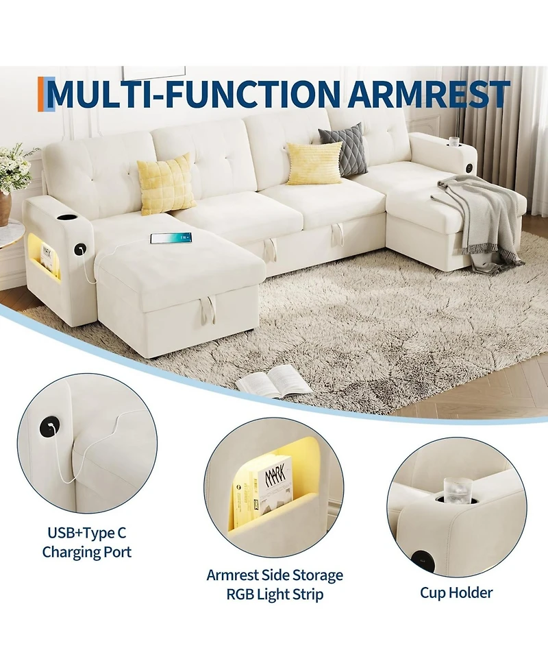 gaomon Modular Sofa with Storage, 107" Sleeper Sofa Bed Sectional Cloud Couch
