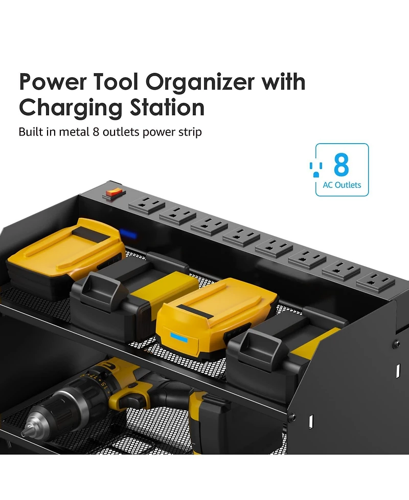 Xdovet Power Tool Organizer Wall Mount Charging Station 8 Outlet Rack Holder