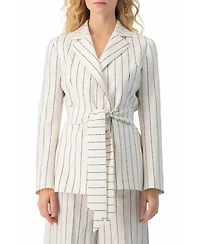 Ivonne Women's Pinstripe Self-Tie Belted Wrap Tailored Blazer