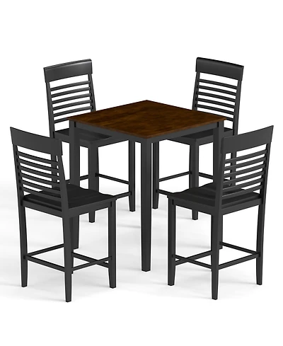 Slickblue 5-Piece Counter Height Kitchen Table Set with Footrest and Wood Frame