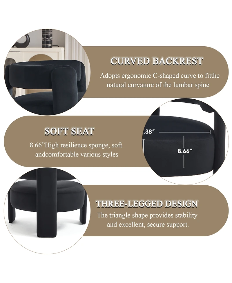 Clihome Modern Velvet Accent Chair with Metal Frame, Plump Upholstered Armchair for Living Room, 300lbs