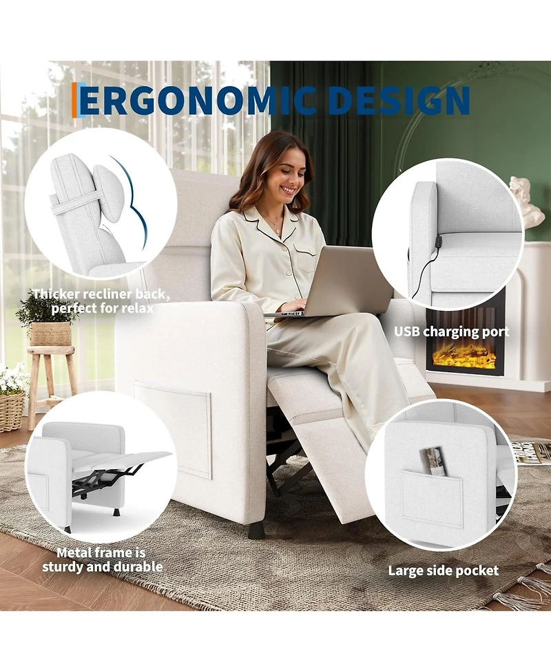 homfan Power Recliner Chair with Massage and Heat, Electric Adjustable Recliner with Pu Leather, Usb Port and Side Pockets, Living Room