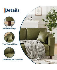 homfan 85 Inches 3-Seater Sofa with 2 Throw Pillows, Faux Leather Couch, Back Cushion, Support Feet for Living Room
