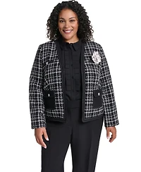 Karl Lagerfeld Paris Plus Open-Front Woven Jacket