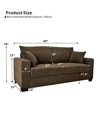 Rainsken Loveseat Sofa, with 2 Throw Pillows, Comfortable Upholstered Couch, Textured Fabric, for Living Room, Apartment, Office, Easy Assembly