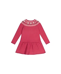 Deux par Deux Toddler Girls Knitted Dress with Flower Jacquard Raspberry