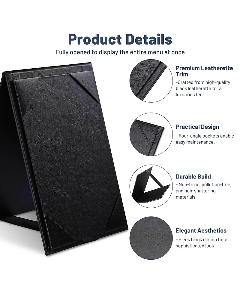 Yescom 4"x6" Table Tent Menu Holders 2 Side A Frame Pu leather Drink Dessert for Restaurant Bar 5 Pack