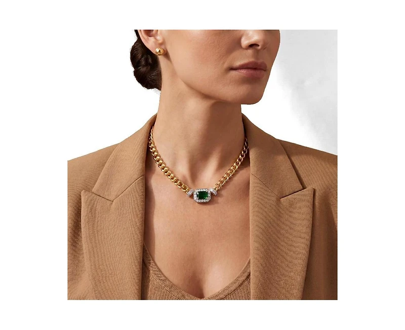 Rachel Glauber Unique 14K Gold Plated Brilliant Cz Link Chain Necklace