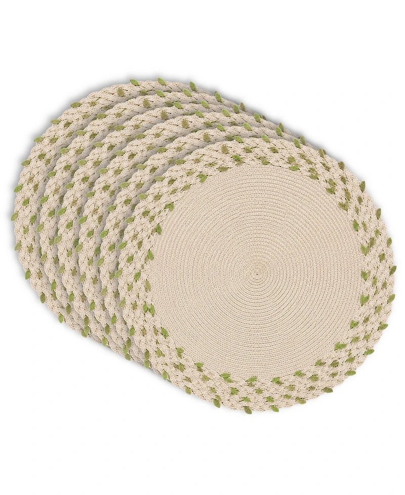 Dainty Home Leaf Trimmed 15" Round Placemats Set of 6 - Durable, Reversible and Non-Slip Table Mats