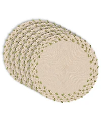 Dainty Home Leaf Trimmed 15" Round Placemats Set of 6 - Durable, Reversible and Non-Slip Table Mats