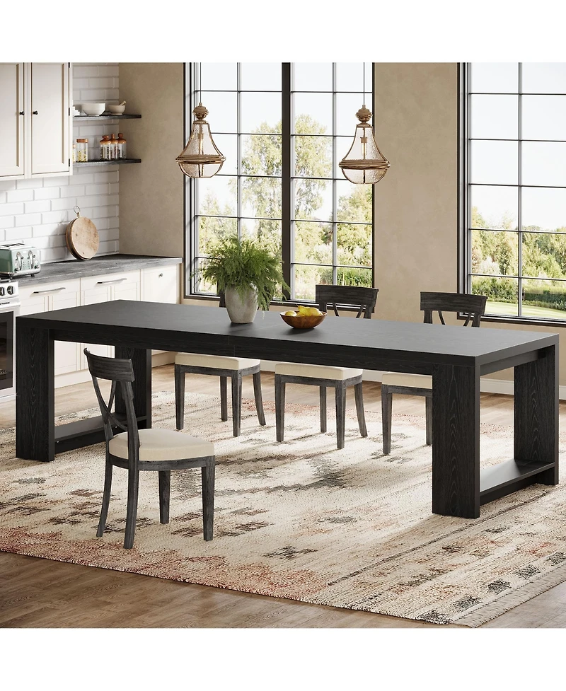 Tribesigns 86.61-Inch Dining Table for 6-8, Farmhouse Narrow Kitchen with Wood Pedestal Base, Extra Long Rectangular Dinner Table, Natural Oak
