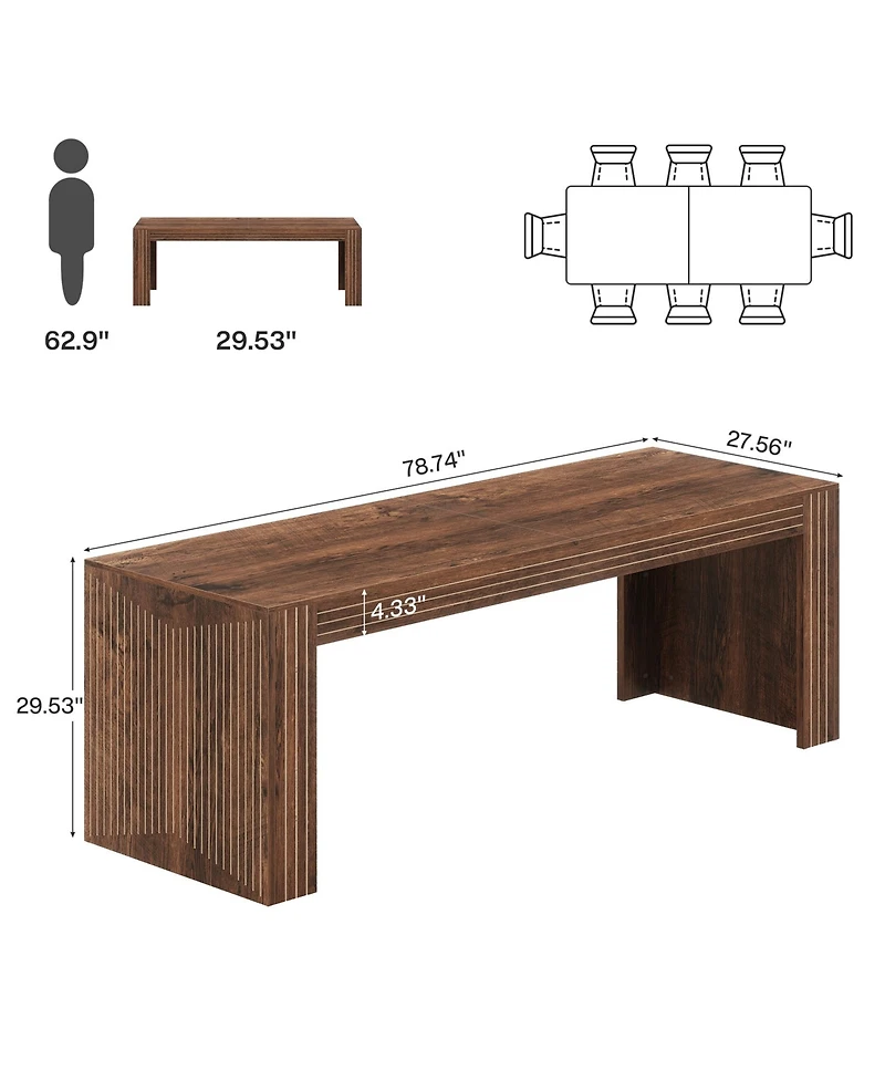 Tribesigns Farmhouse Dining Table for 6-8 People, 78.7-Inch Rectangular Wood Table, Rustic Kitchen with Heavy Duty Legs R