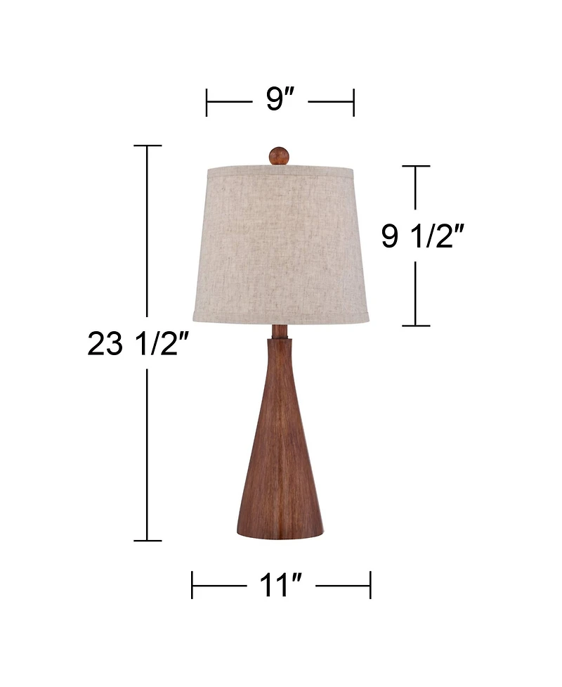 360 Lighting Fraiser 23 1/2" High Cone Small Mid Century Modern Accent Table Lamps Set of 2 Wood Finish Living Room Bedroom