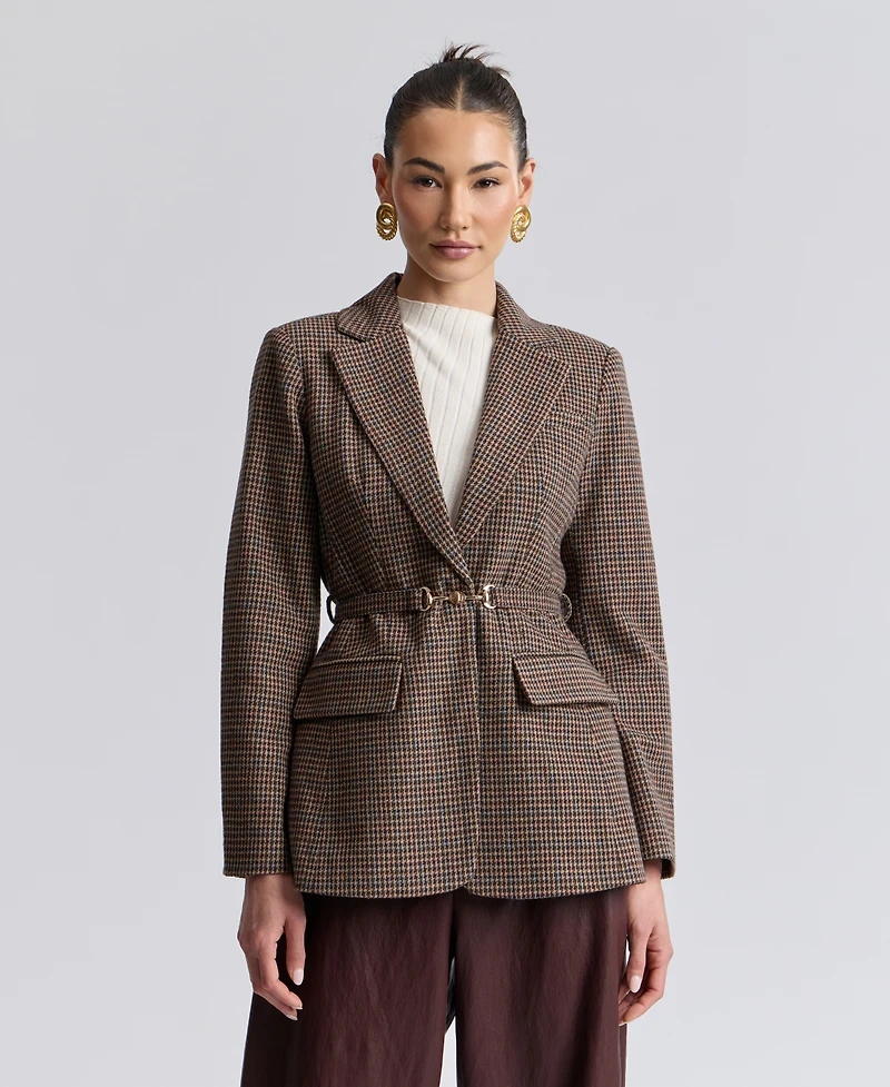 Avec Les Filles Women's Notch Lapel Collar Belted Blazer
