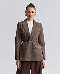 Avec Les Filles Women's Notch Lapel Collar Belted Blazer