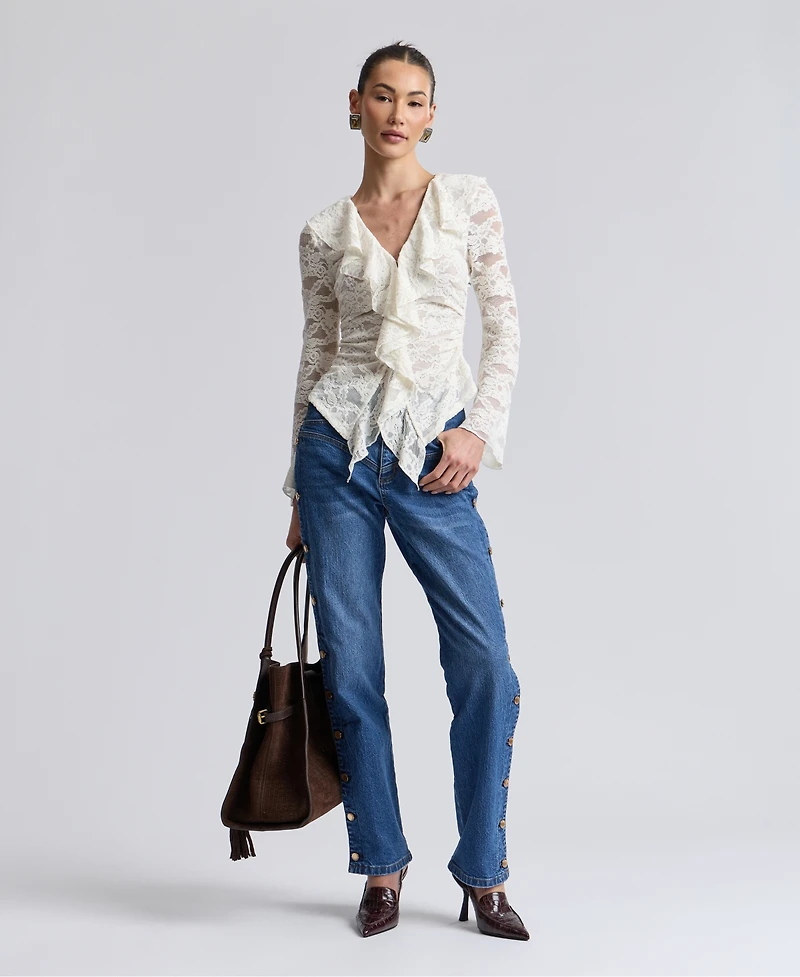 Avec Les Filles Women's High-Rise Side Shank Straight-Leg Jeans