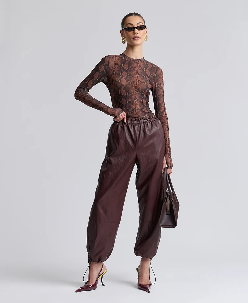 Avec Les Filles Women's Printed Long-Sleeve Mesh Top
