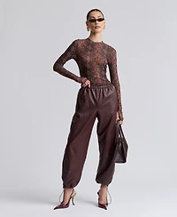 Avec Les Filles Women's Printed Long-Sleeve Mesh Top