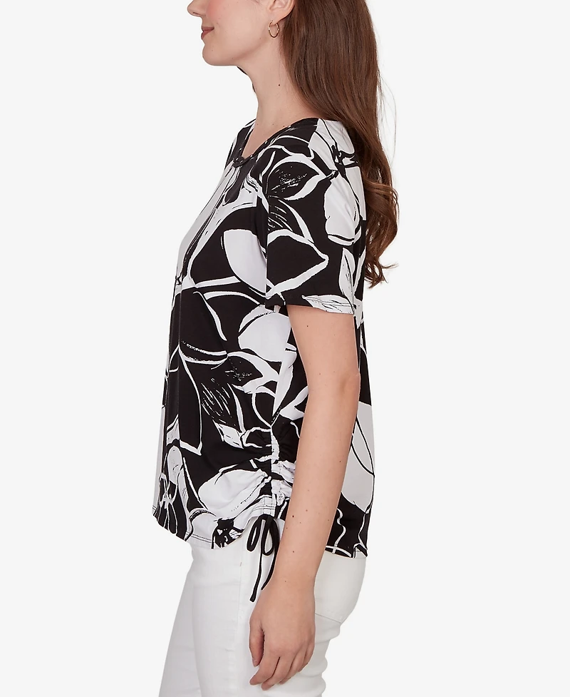 Alfred Dunner Women's Abstract Floral Embellished Side-Tie Top