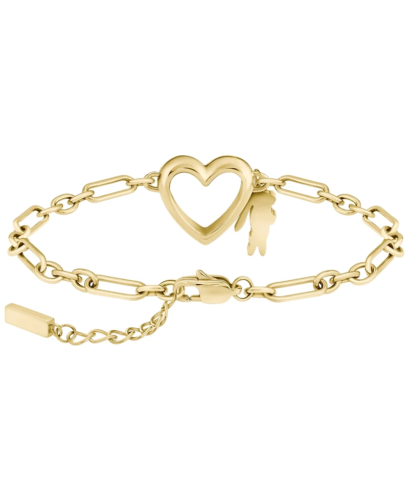 Lacoste Women's Elyse Gold-Tone Stainless Steel Heart Bracelet with Crystal Pave Crocodile