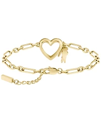 Lacoste Women's Elyse Gold-Tone Stainless Steel Heart Bracelet with Crystal Pave Crocodile