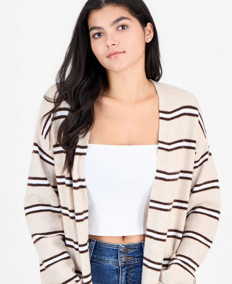 Madden Girl Juniors' Striped Open-Front Duster Cardigan