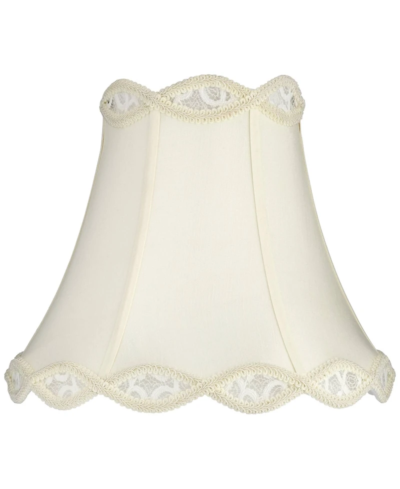 Springcrest Set of 2 Scalloped Bell Lamp Shades Medium 7" Top x 14" Bottom x 12.5" High Spider with Harp and Finial Fitting