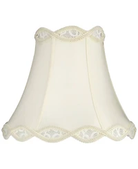 Springcrest Set of 2 Scalloped Bell Lamp Shades Medium 7" Top x 14" Bottom x 12.5" High Spider with Harp and Finial Fitting