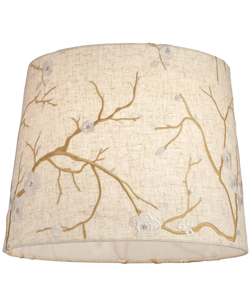 Springcrest Set of 2 Drum Print Lamp Shades Plum Flower Medium 12" Top x 14" Bottom x 11" High Spider Harp Finial Fitting