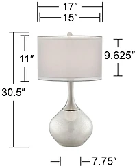Possini Euro Design Modern Table Lamps 30.5" Tall Set of 2 Mercury Glass Chrome Twin Sheer Drum Shade for Living Room Family Bedroom Bedside