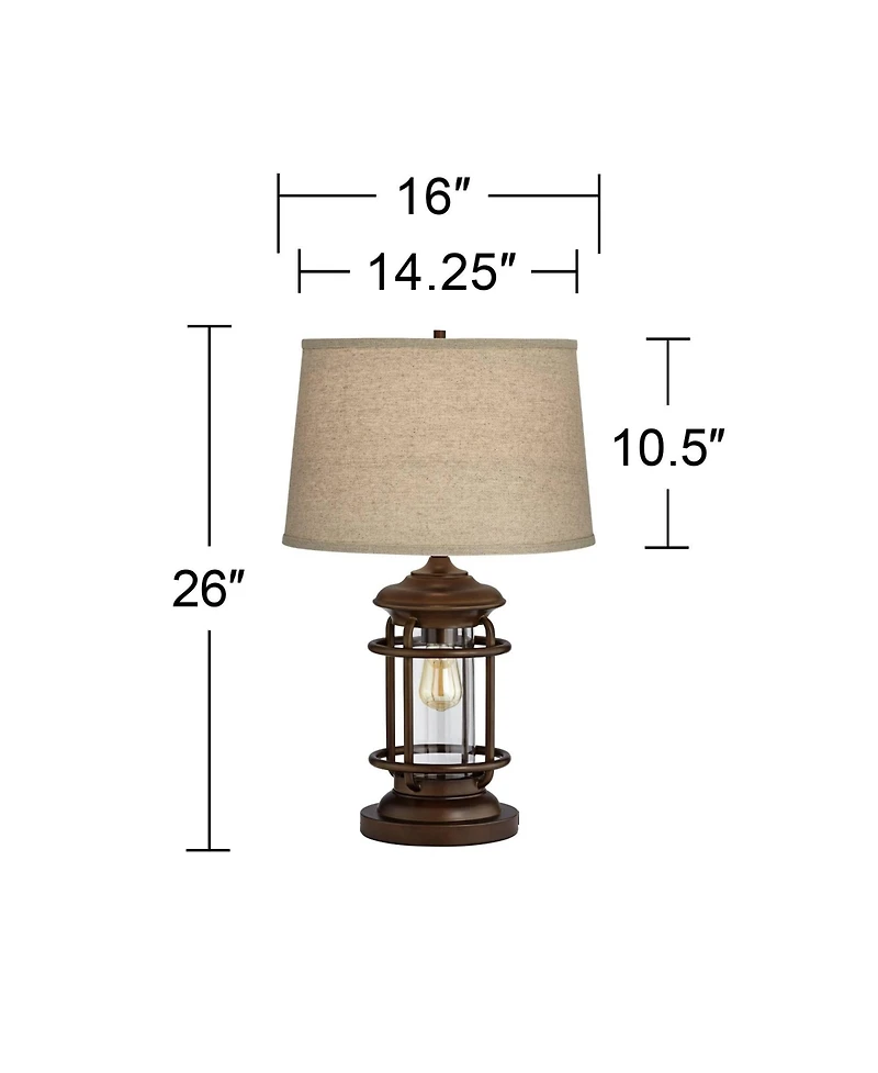 Franklin Iron Works Andreas 26" High Lantern Industrial Table Lamps Set of 2 Usb Port Night Light Metal Living Room Charging