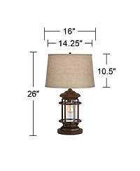 Franklin Iron Works Andreas 26" High Lantern Industrial Table Lamps Set of 2 Usb Port Night Light Metal Living Room Charging