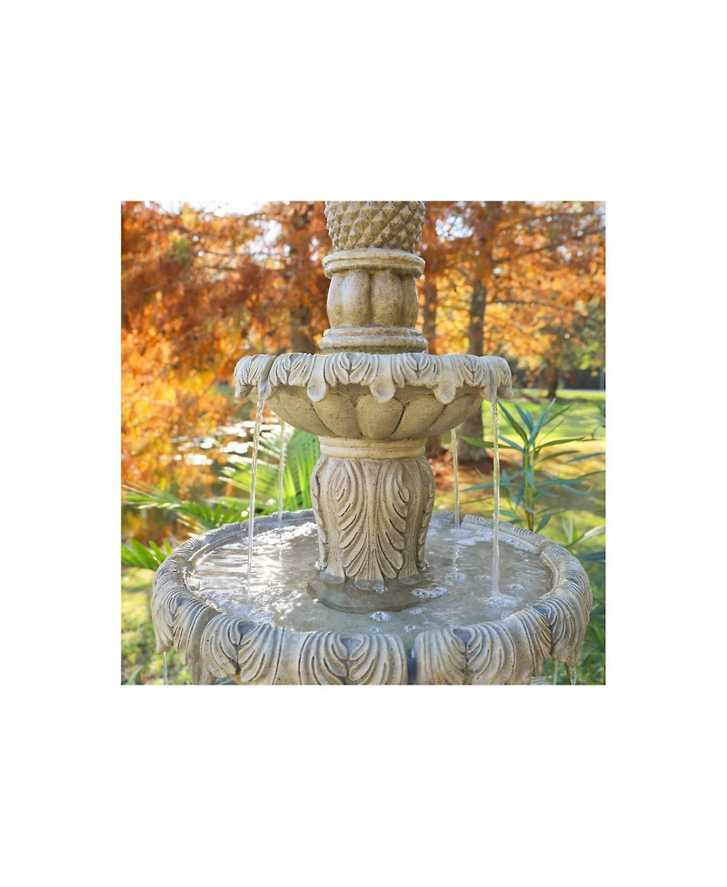 John Timberland Ibiza 62" High Large Italian Outdoor Decor Sand Stone Floor Fountain with Light Led 3-Tier Outside Garden Patio