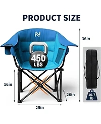 Mooncool Padded Camping Chair Portable Heavy Duty Arm Chairs with Side Pockets Cup Holder