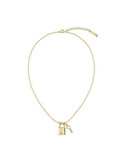 Lacoste Women's Symbol Gold-Tone Stainless Steel Lock and Key Necklace